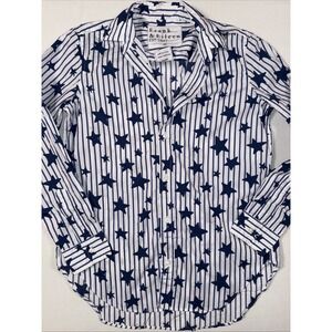 Frank & Eileen Frank Shirt XS Blue White Striped Star Print Cotton Button Up
